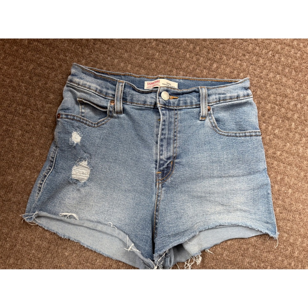 Signature Levi Strauss Heritage HighRise Denim Shorts Distressed Raw Hem Size 25